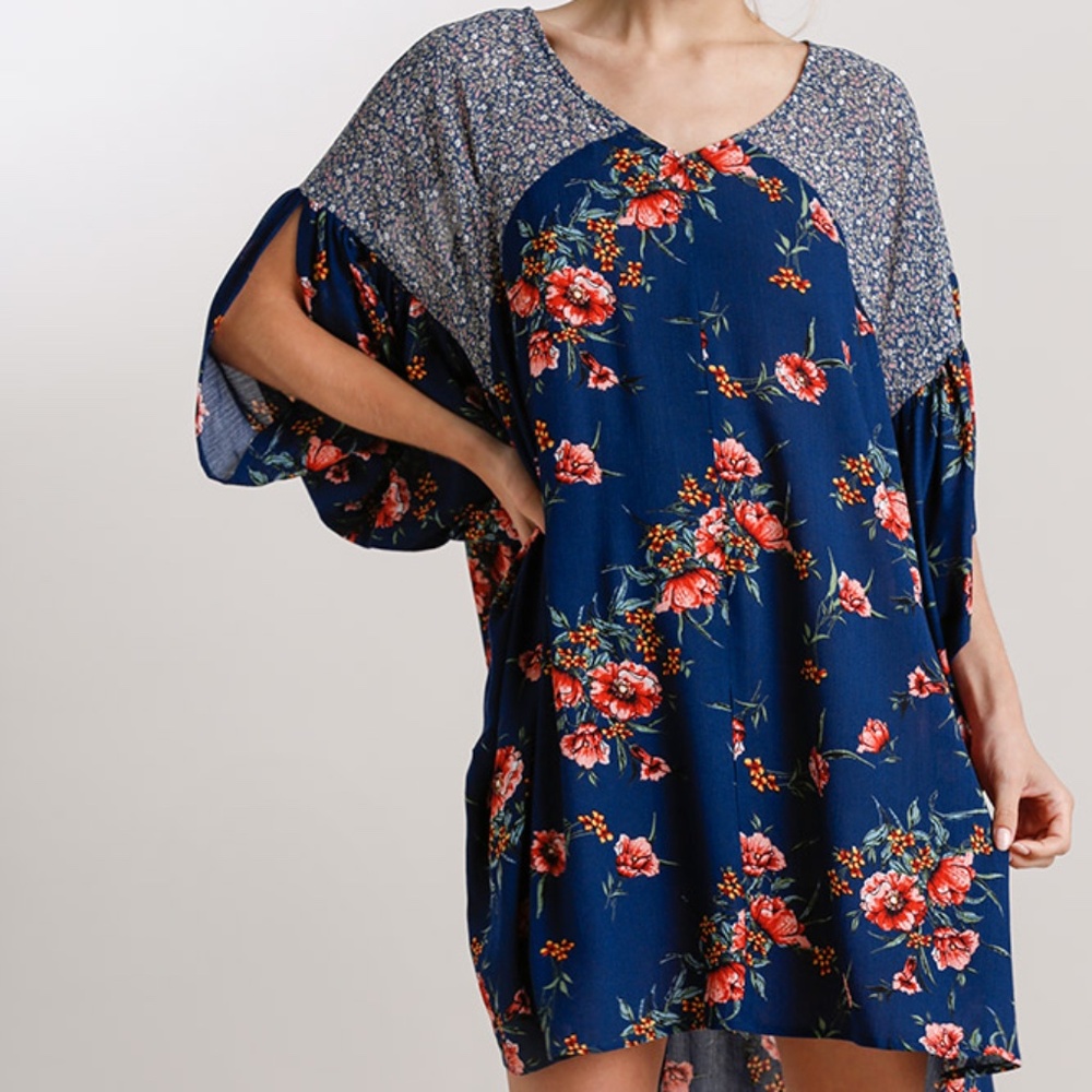 Umgee Navy Floral Mini Dress